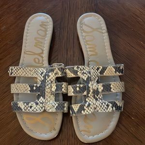 SAM EDELMAN Womens Beige Snake Bay Block Heel Slip On Leather Slide Sandals